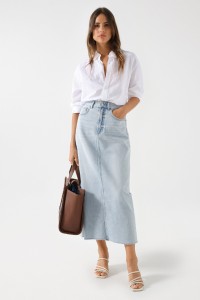 TRUE DENIM SKIRT WITH FRAYED HEM