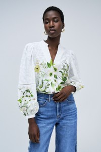 FLORAL PRINT JACQUARD BLOUSE