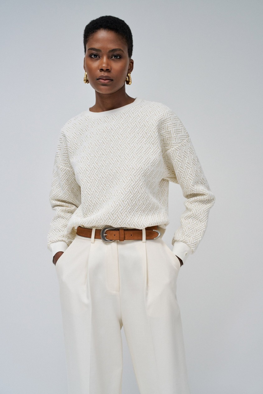 TEXTURED FLEECE SWEATER WITH SHINE