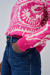 PULL EN LAINE ET MOHAIR AVEC MOTIF INTARSIA