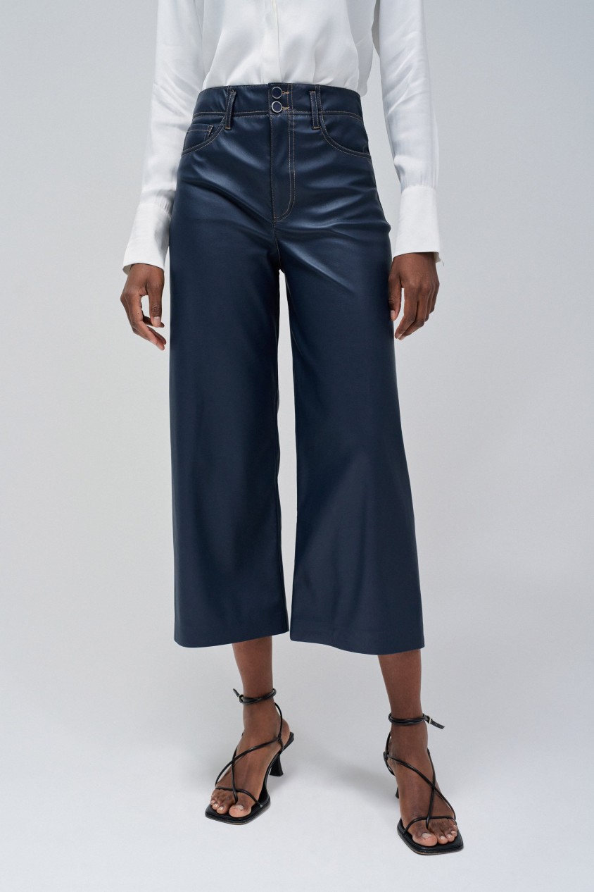 TRUE WIDE LEG LEATHER EFFECT TROUSERS