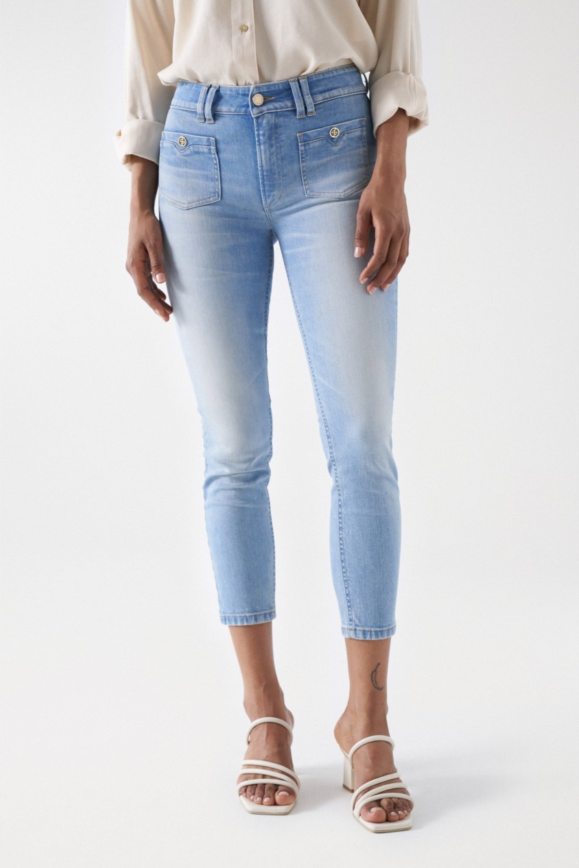 JEANS DESTINY PUSH UP CROPPED SKINNY DETALHE BOLSOS