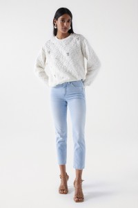 TEXTURED SWEATSHIRT WITH GLITTERY APPLIQUS