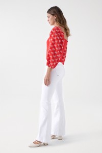 BLOUSE WITH ENGLISH EMBROIDERED SLEEVES