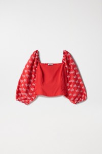 BLOUSE WITH ENGLISH EMBROIDERED SLEEVES