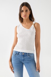 ASYMMETRICAL NECKLINE TOP WITH METALLIC DETAIL