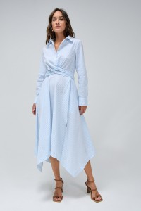 MIDI-KLEID MIT ASYMMETRISCHEN STREIFEN