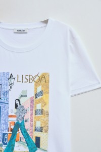 T-SHIRT WEISS MIT LISBON-DRUCK