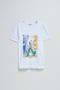 T-SHIRT WEISS MIT LISBON-DRUCK