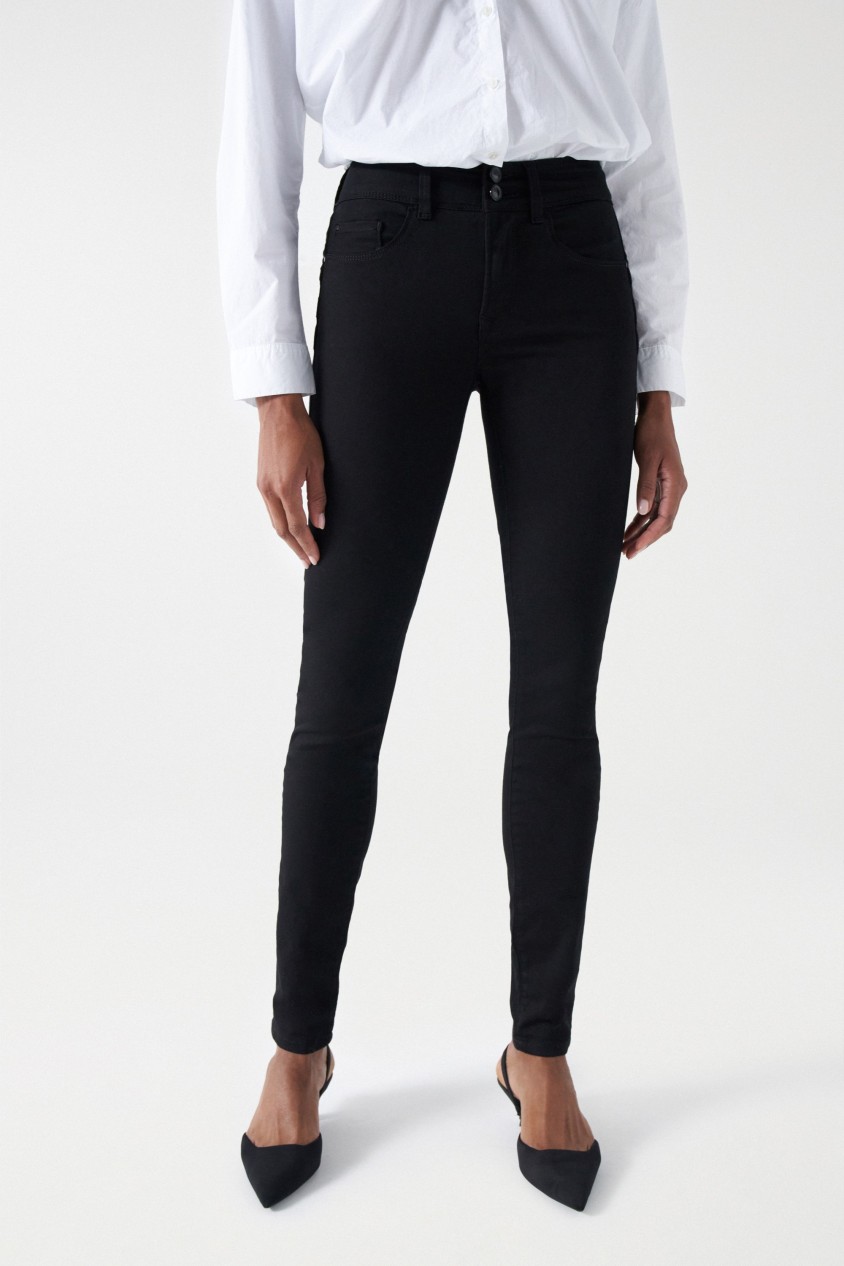 SECRET PUSH IN SKINNY TRUE BLACK JEANS