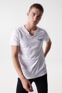 WASH EFFECT T-SHIRT WITH V NECK