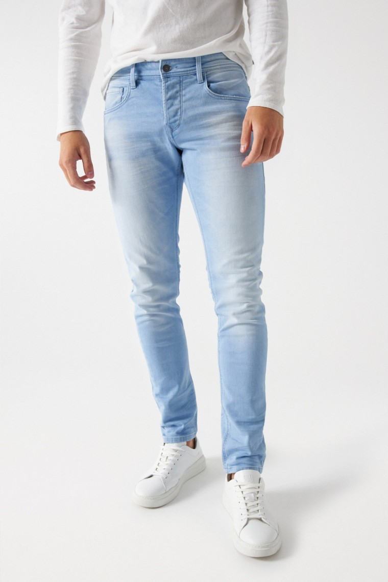 JEANS, SKINNY, HELLBLAU, AUS KNIT-DENIM