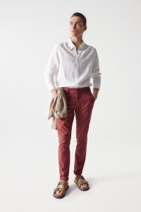 SLIM BRICK RED CHINO TROUSERS