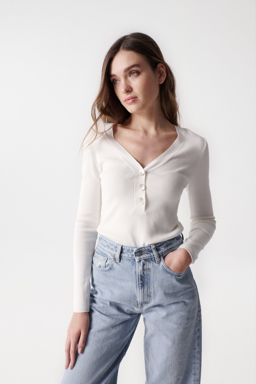 PLAIN RIBBED KNIT TOP