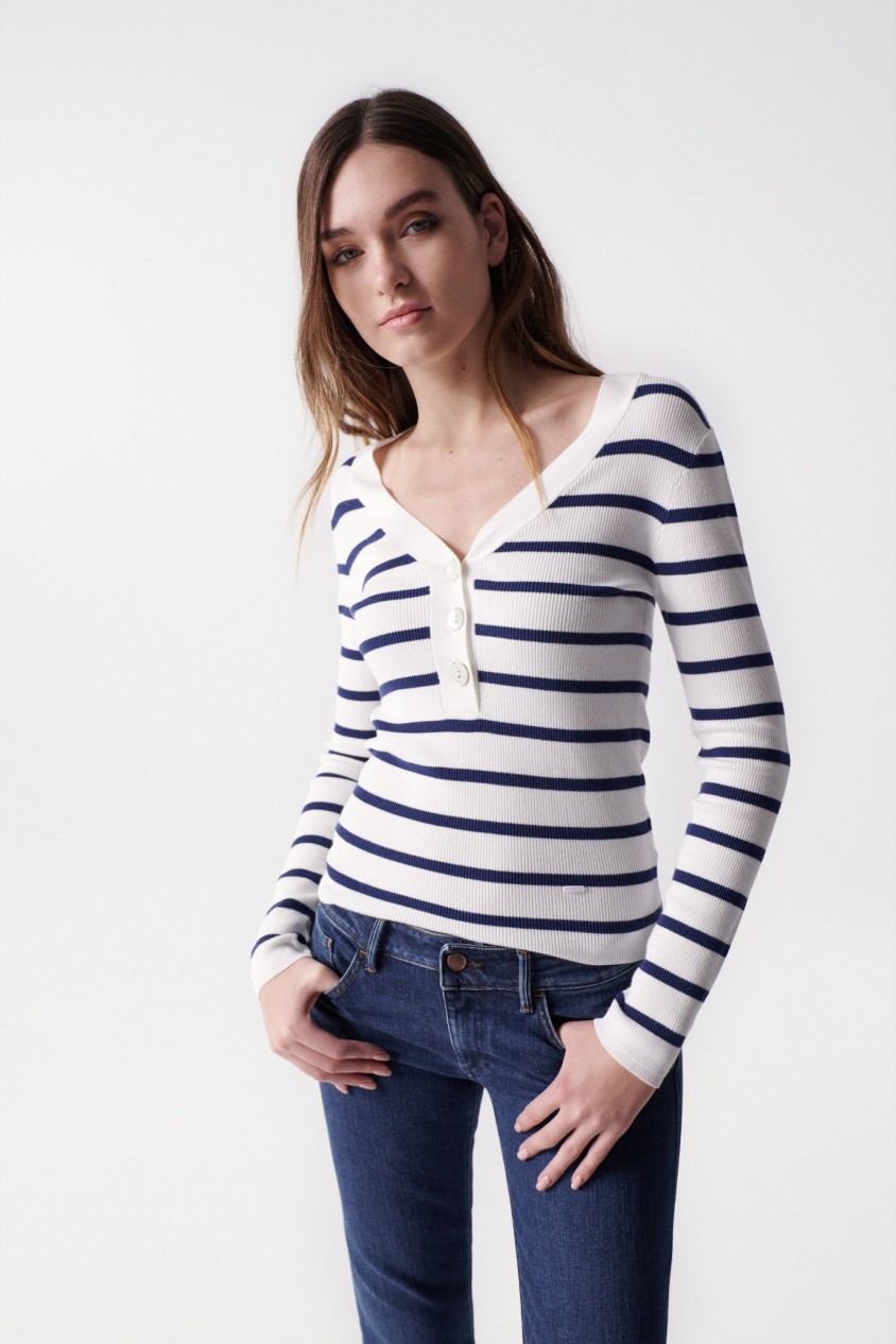 STRIPED RIBBED KNIT TOP