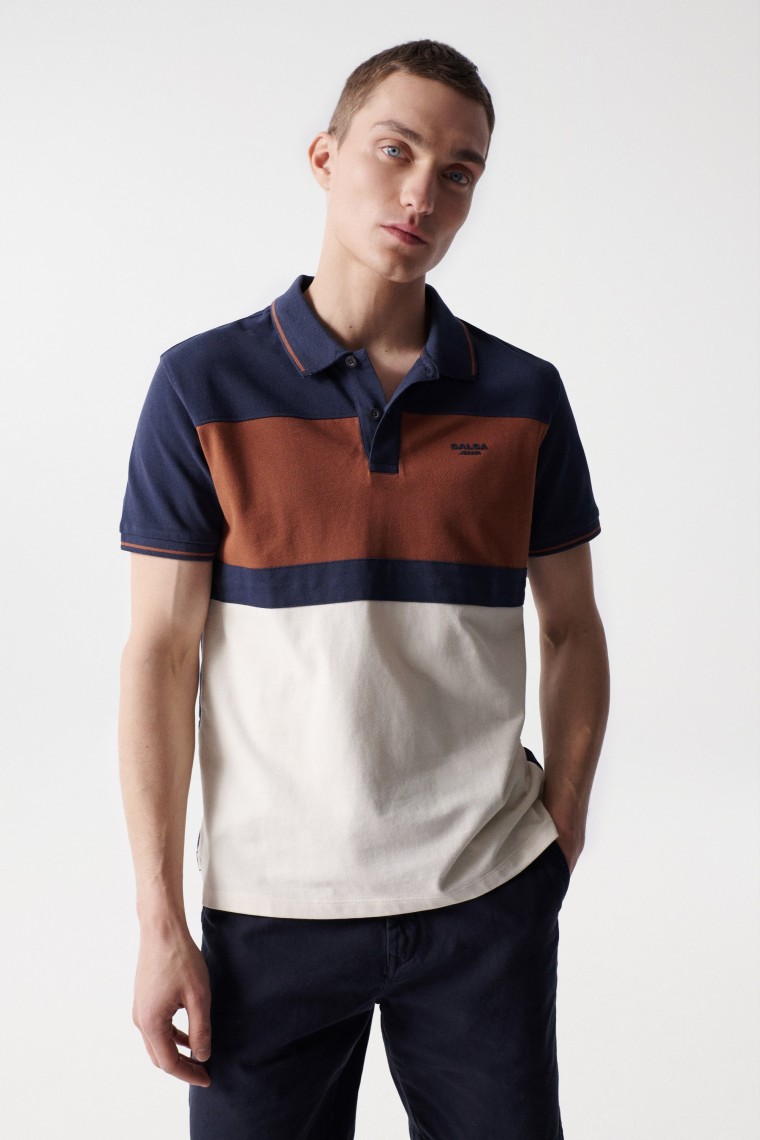 TRICOLOUR POLO SHIRT WITH STRIPE DETAIL