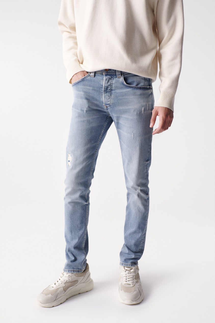 SLIM-JEANS, VINTAGE, MIT RISSEN