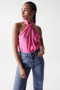 SATIN-FEEL HALTER TOP