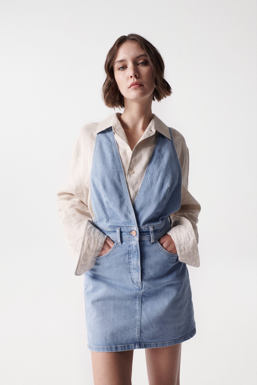 PUSH IN OVERALLS EFFECT DENIM SKIRT