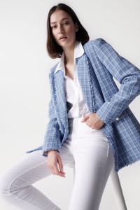 TEXTURED BLUE TWEED BLAZER