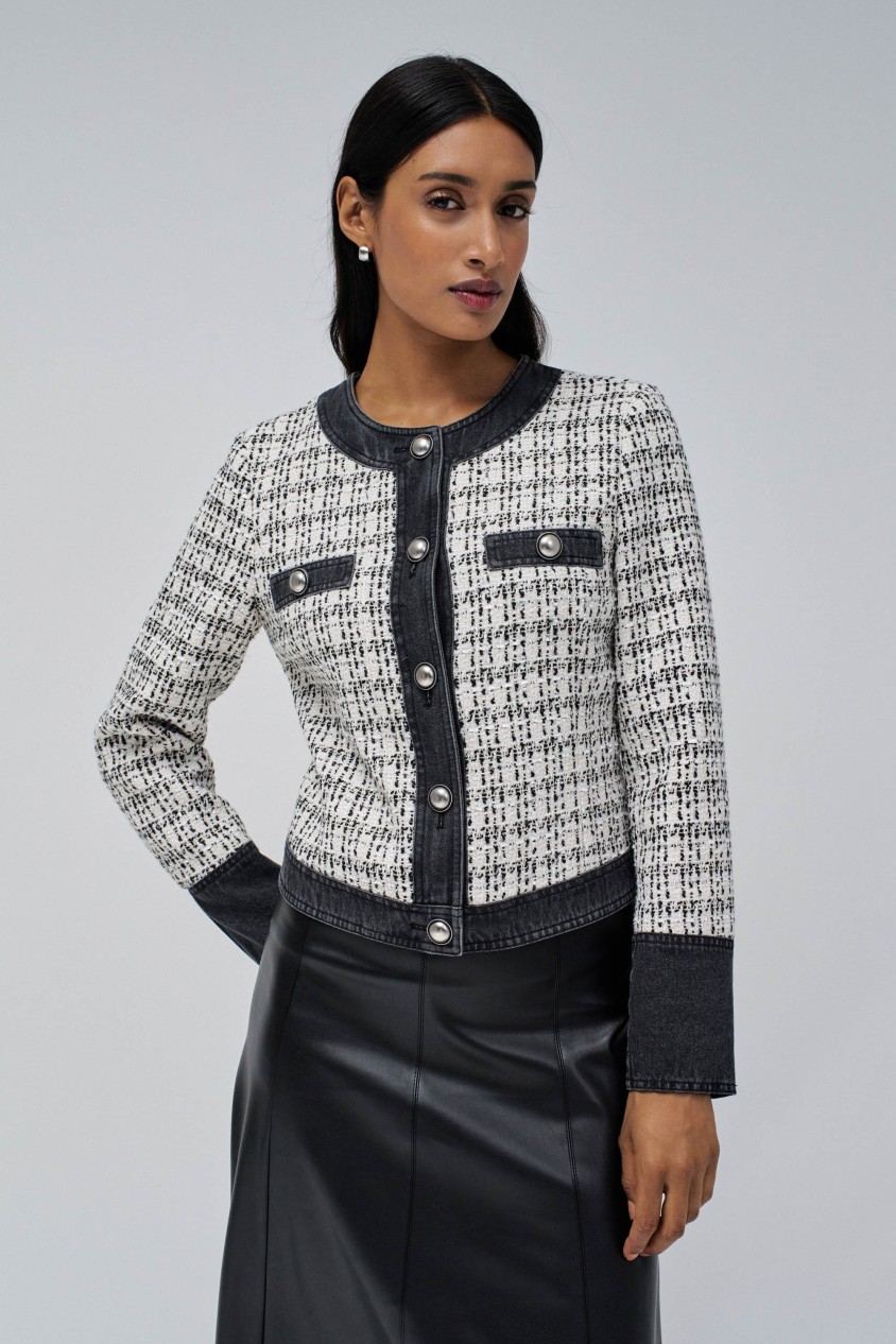 TWEED JACKET WITH DENIM DETAILS