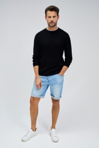 BLACK KNIT SWEATER WITH T-SHIRT COLLAR