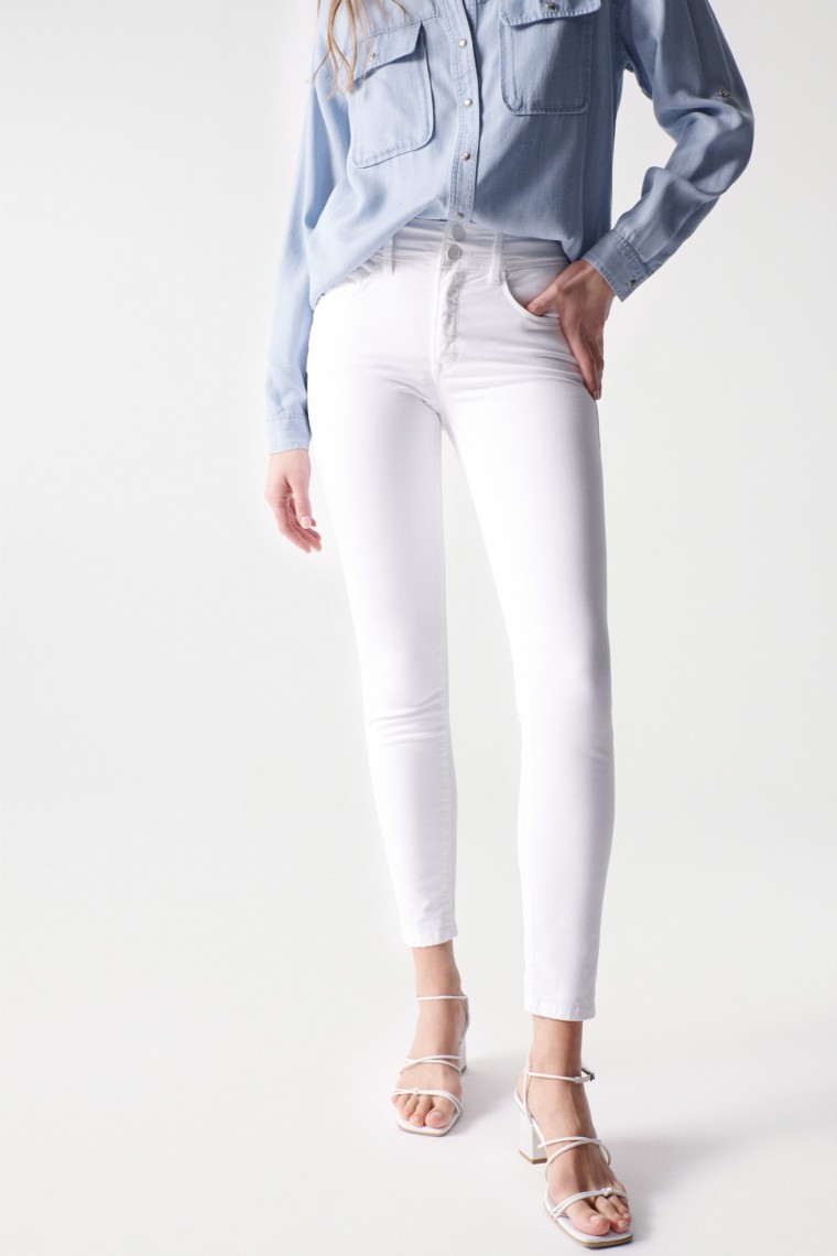 SECRET PUSH IN SKINNY WHITE JEANS