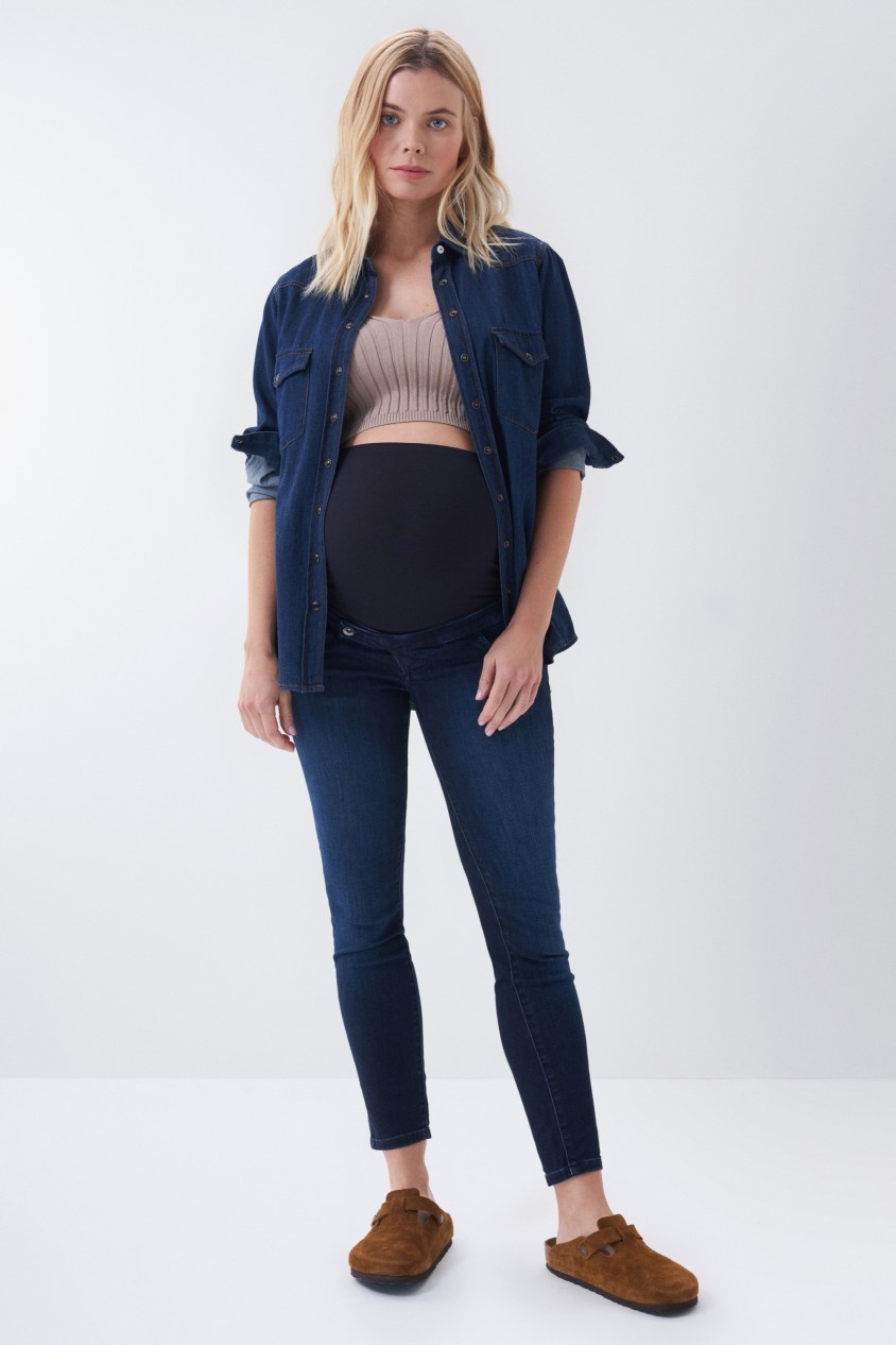 JEANS MATERNITY HOPE CROPPED EM DENIM ESCURO