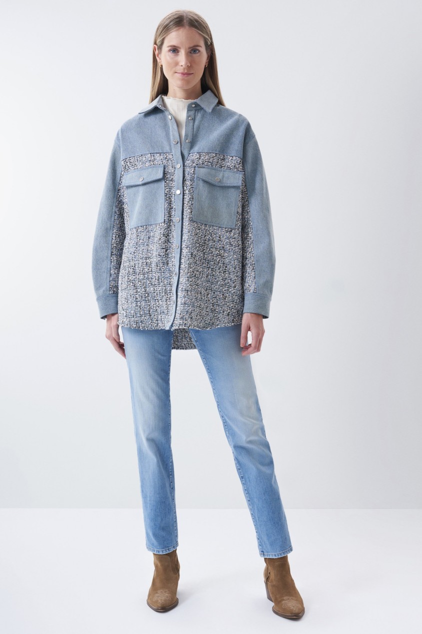 HEMD AUS DENIM MIT TWEED-MIX