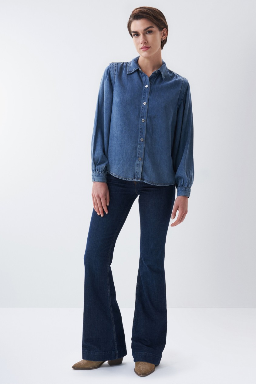 DENIM SHIRT WITH SHOULDER DETAIL