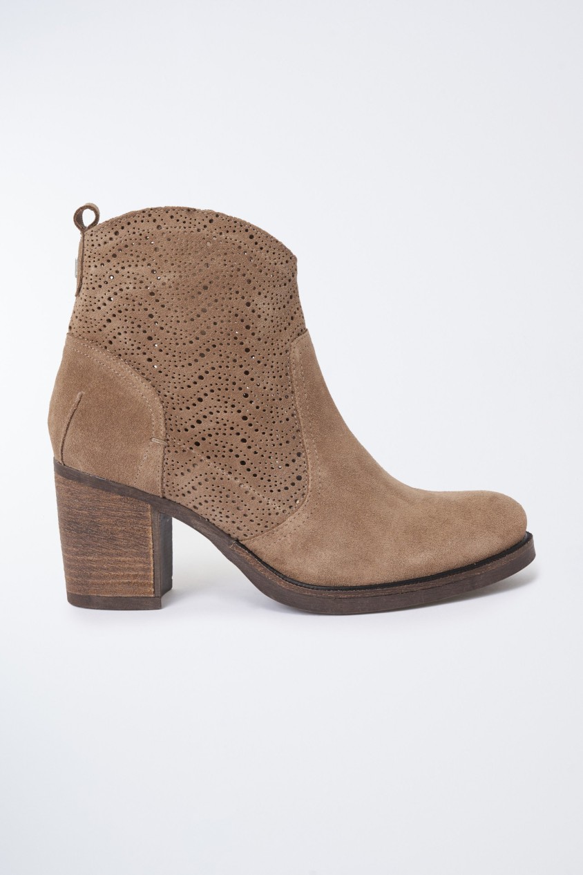 PERFORATED SUEDE ANKLE BOOT, MEDIUM HEEL