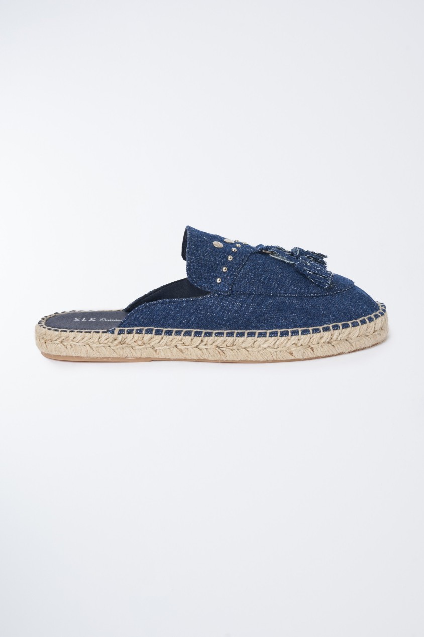 ESPADRILLE MULE EN DENIM AVEC POMPON