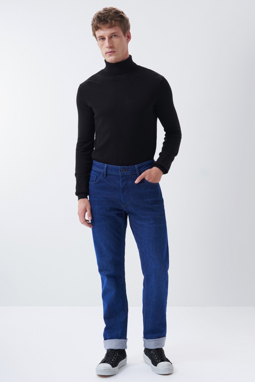 REGULAR-JEANS, SLIM, INTENSIV BLAU, AUSGEWASCHEN