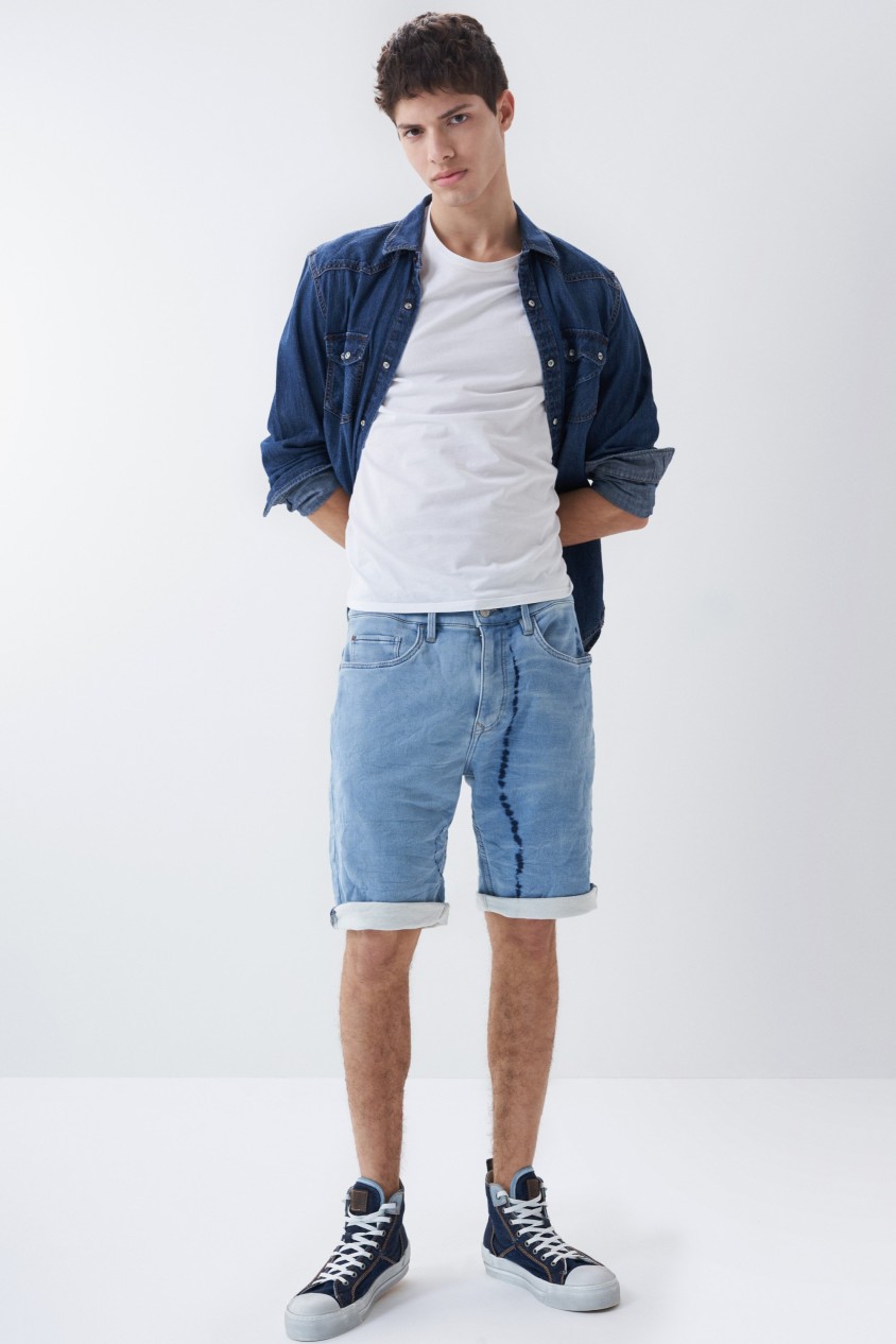 KNIT DENIM S-RESIST-SHORTS, MITTLERE WASCHUNG