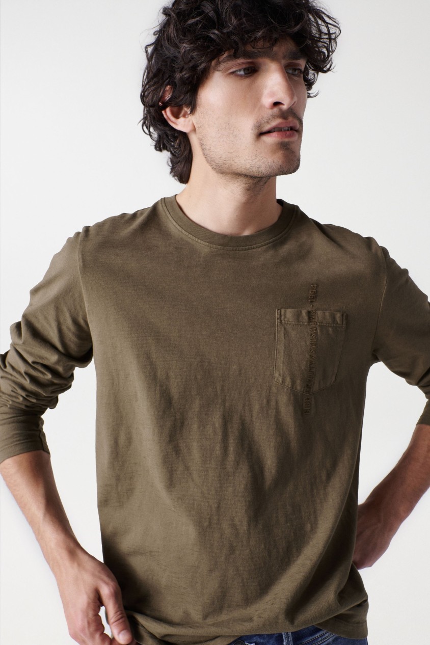 T-SHIRT  MANCHES LONGUES AVEC POCHE ET BRODERIE