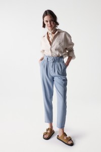 BAGGY LIGHTDENIM TROUSERS WITH BELT