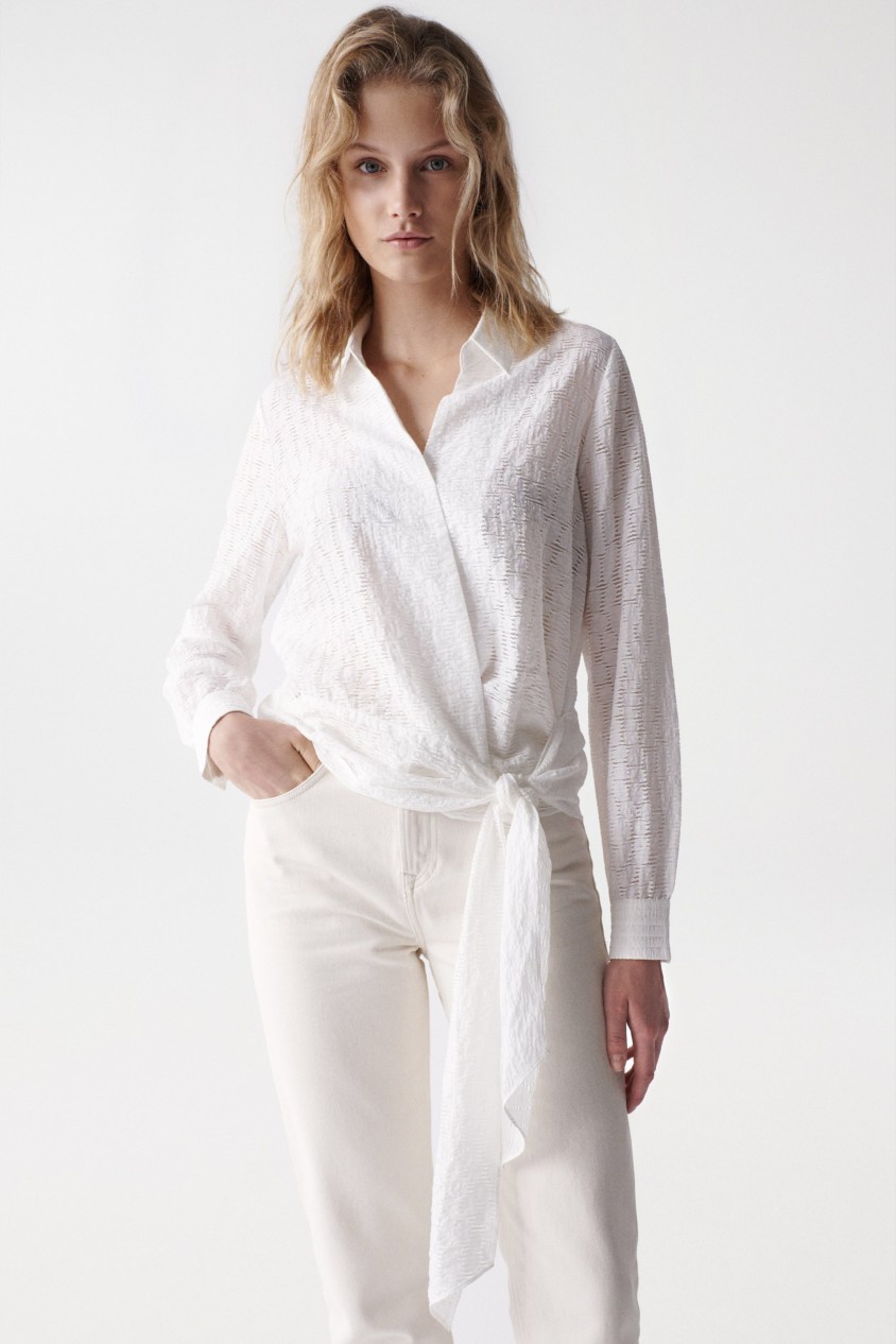 TEXTURED BLOUSE WITH BOW