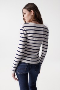 STRIPED RIBBED KNIT TOP