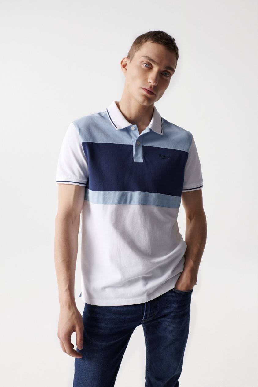 TRICOLOUR POLO SHIRT WITH STRIPE DETAIL