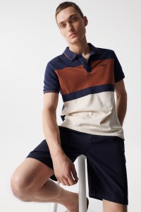 TRICOLOUR POLO SHIRT WITH STRIPE DETAIL