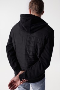 PADDED HOODIE IN MIXED FABRICS