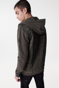 PADDED HOODIE IN MIXED FABRICS