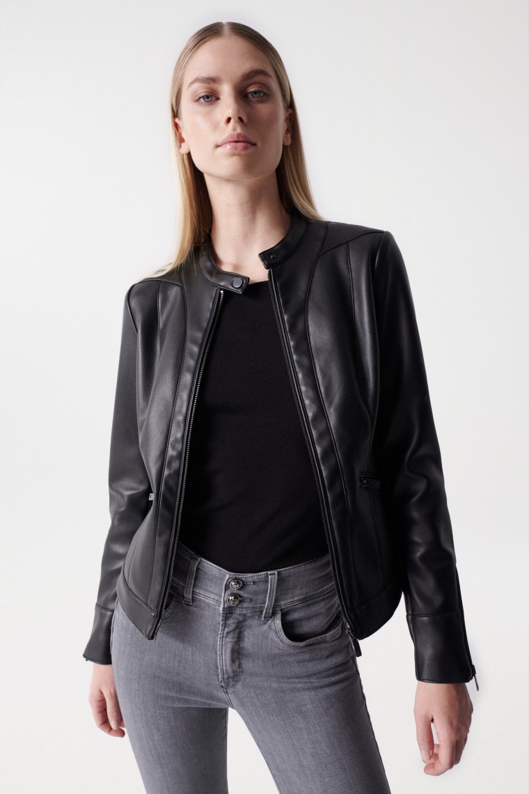 BLOUSON EFFET CUIR COUPE SLIM