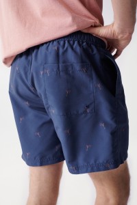 SWIMMING SHORTS WITH PRINT DESIGN AND DRAWSTRING