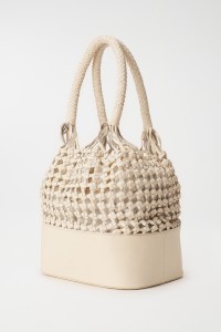 LEATHER HANDBAG WITH WOVEN EFFECT