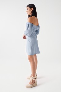 SHORT LIGHTDENIM DRESS WITH BALLOON SLEEVES