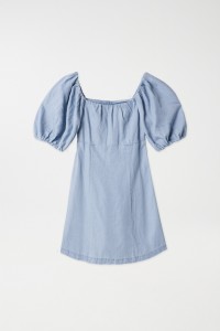 SHORT LIGHTDENIM DRESS WITH BALLOON SLEEVES