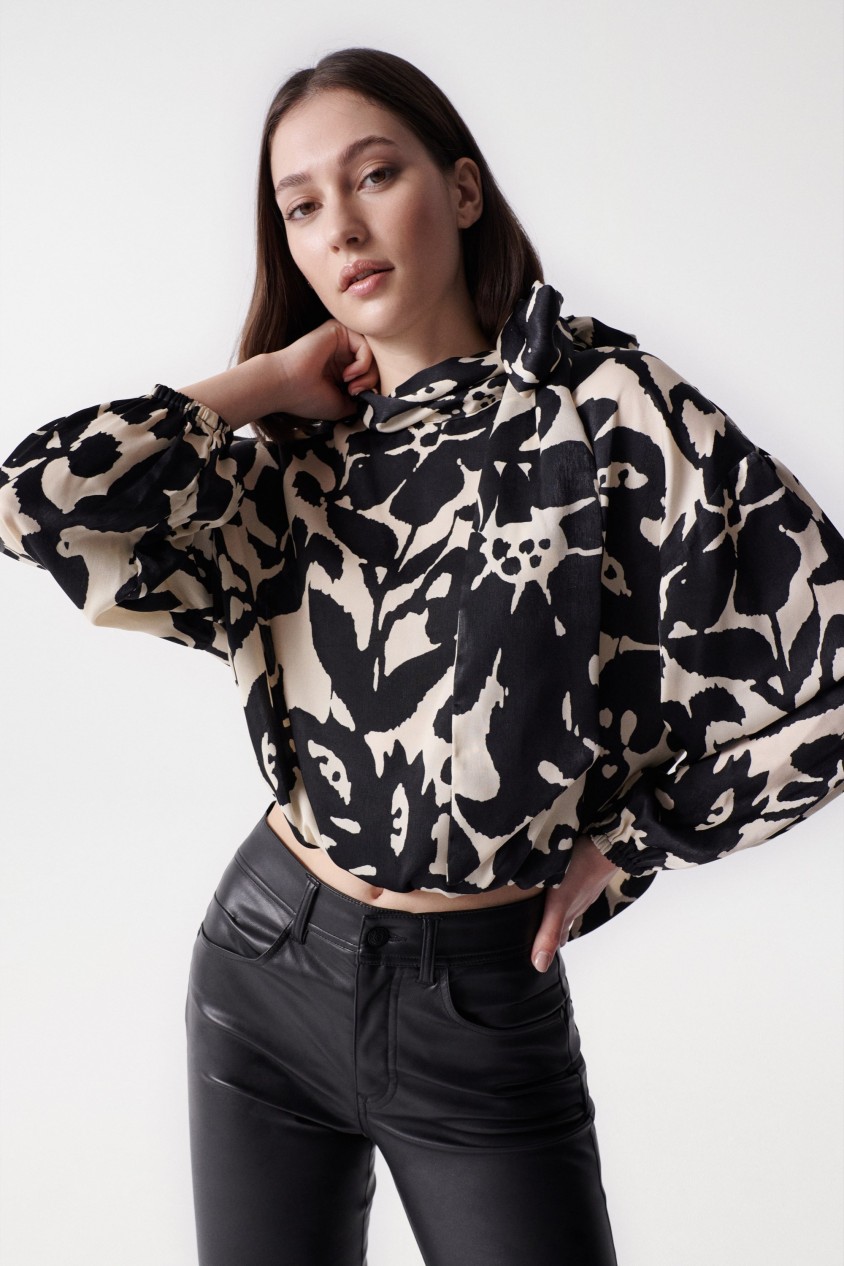 SATIN-FEEL BLOUSE WITH FLORAL PRINT