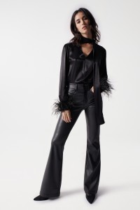 SATIN BLOUSE WITH FEATHERS