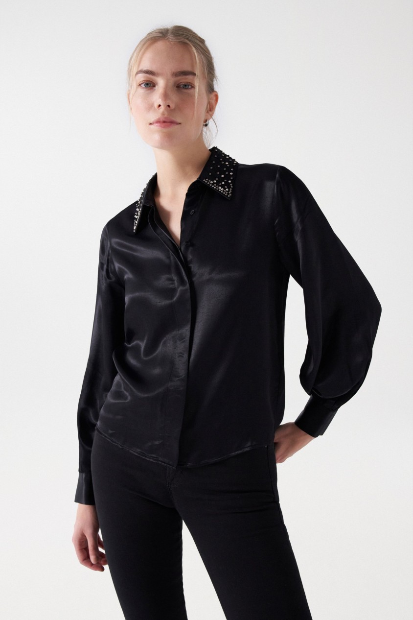 SATIN-FEEL SHIRT WITH METALLIC APPLIQUS